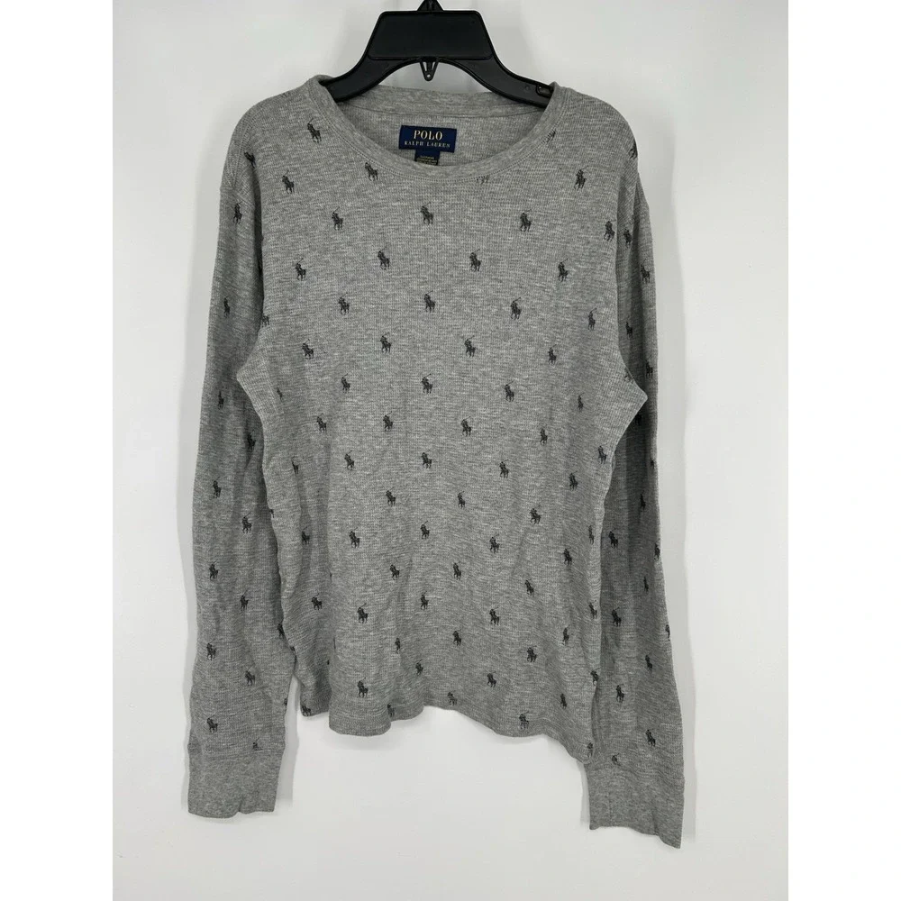 Polo Ralph‎ Lauren Pony Logo AOP All Over Print Logo Thermal Waffle Knit Small